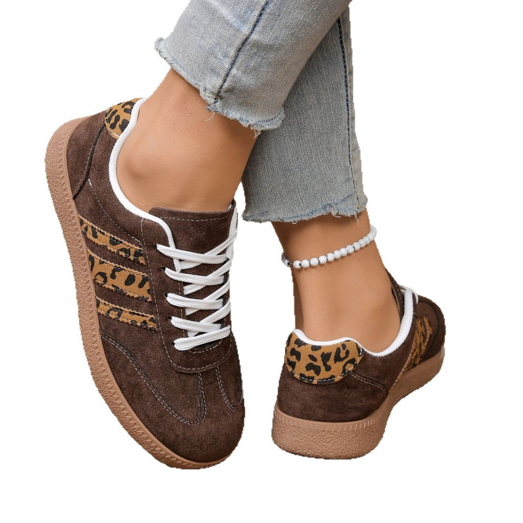 Lace-up Color-Block Round-Toe Leopard-Print Casual Shoes