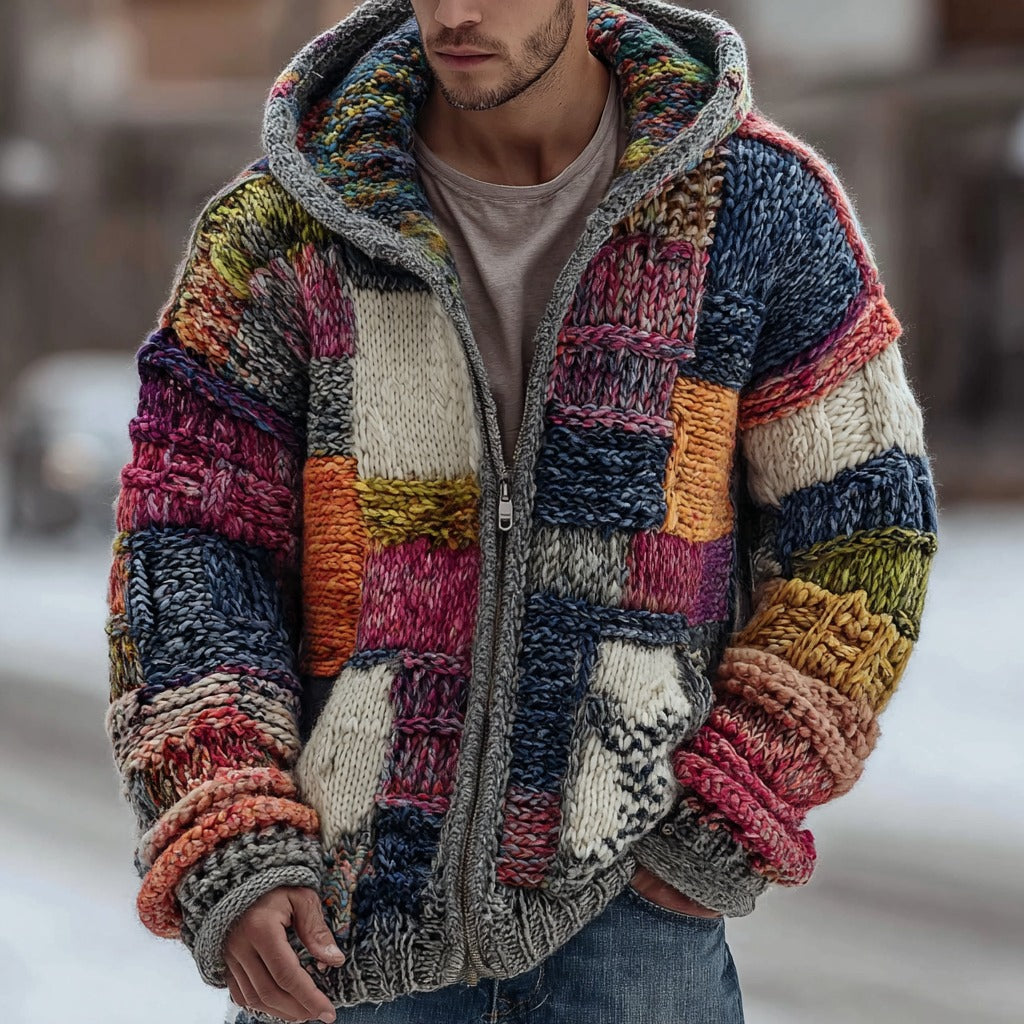 Mens Digital Plaid-Print Hoodie Coat