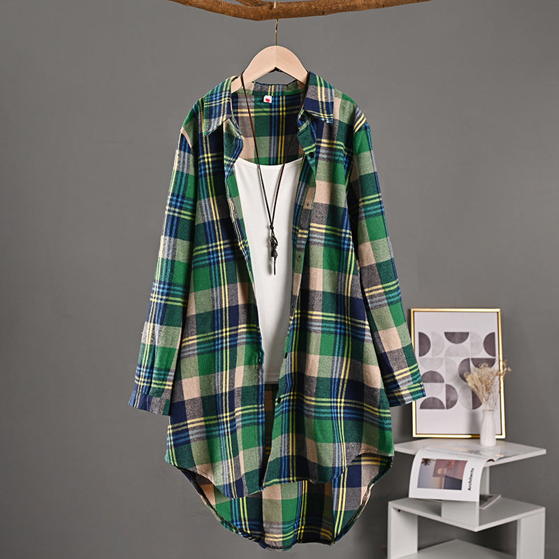 Women's Fashion Thin Long Plaid Shirt