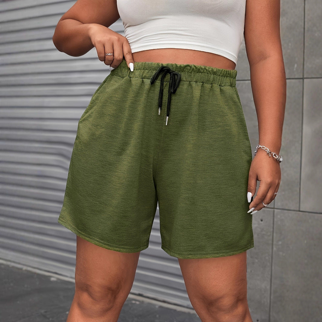 SpringSummer New Women's Fashion Solid-Color Faux Drawstring Pants Sports Plus-Size Shorts