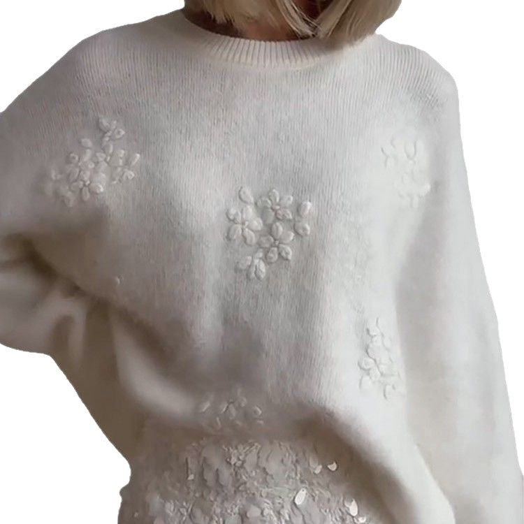 Knitted Cozy Loose-fitting Laid-back Crocheted Sweater
