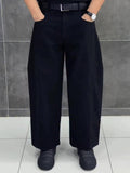 Black 3D Tailored Wide-Leg Cropped Pants