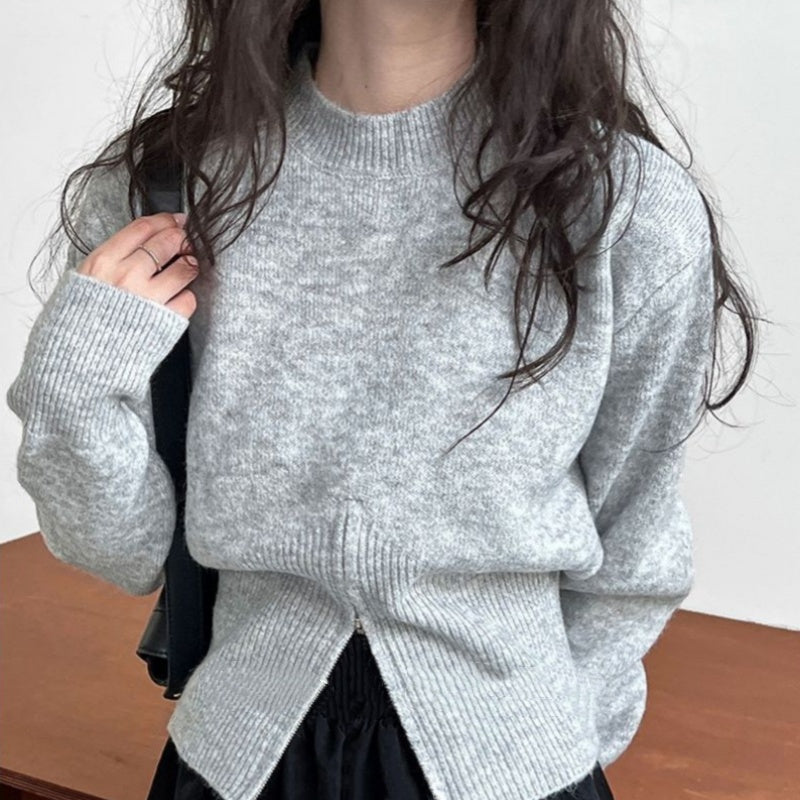 New Autumn Split-zip Short Sweater
