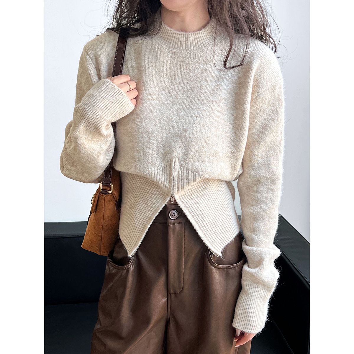 New Autumn Split-zip Short Sweater