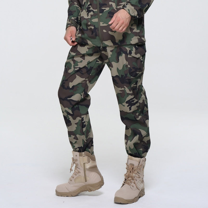 Outdoor Men's Fleece Soft Shell Pants Breathable And Windproof Wear-resistant