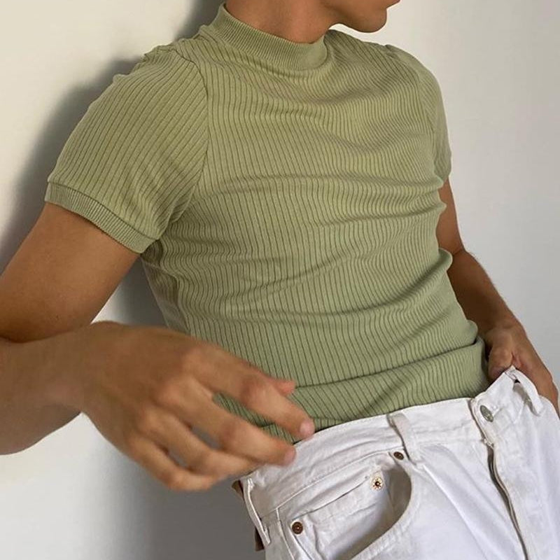 Slim-fit Avocado Green Short-sleeved T-shirt