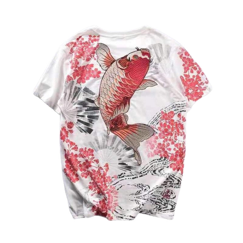Chinese Style Tattoo Short Sleeve T Embroidered Carp
