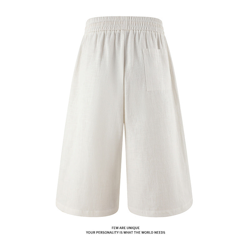 Retro Cotton-linen Wide-leg Casual Capri Pants