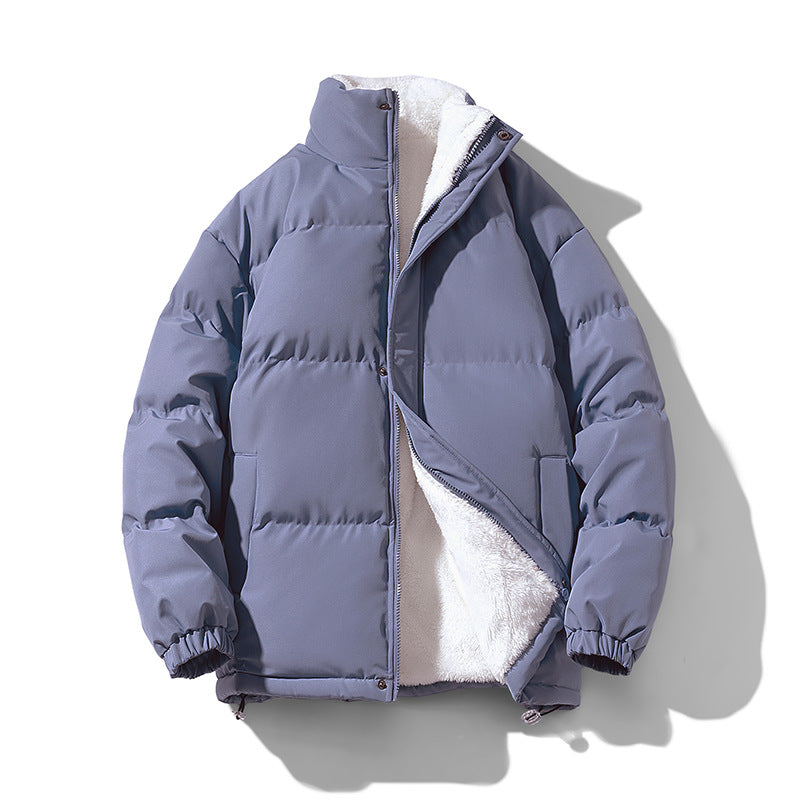 Warm Solid Color Loose Stand-collar Unisex Cotton Coat