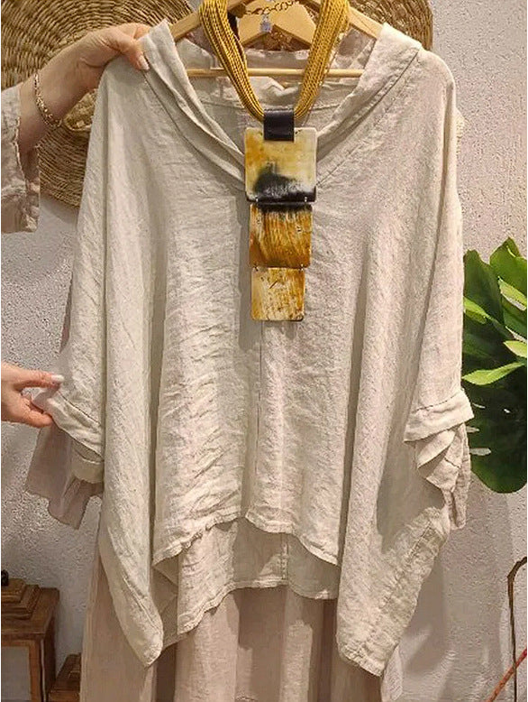 Womens Fashionable Casual Cotton-Linen Loose Shirt