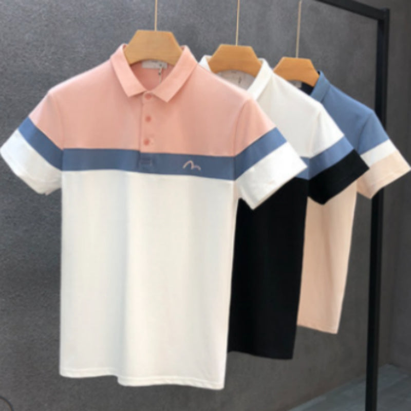 Summer Men's Slim Lapel Contrast Color High End T Shirt