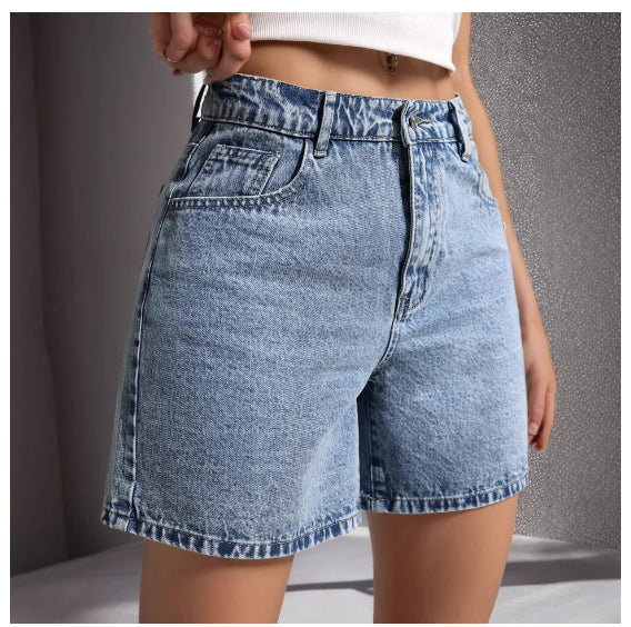 Womens Embroidered Non-Stretch Denim Shorts With Back Pockets