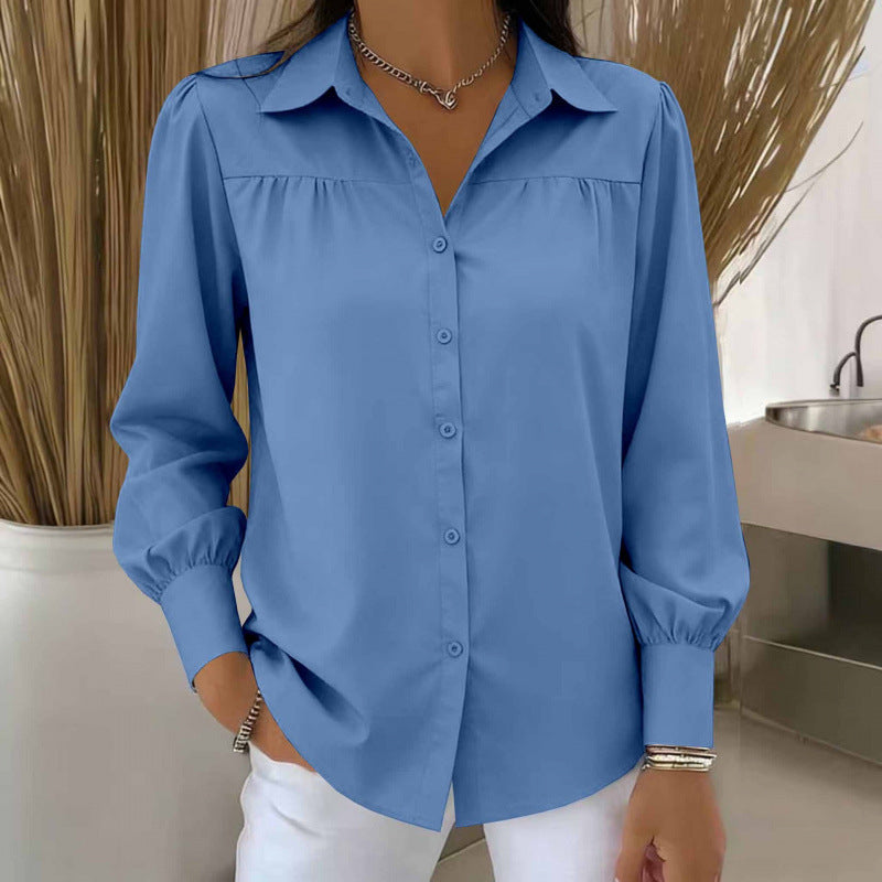 Women's Solid Color Casual Lantern Sleeve Shirt