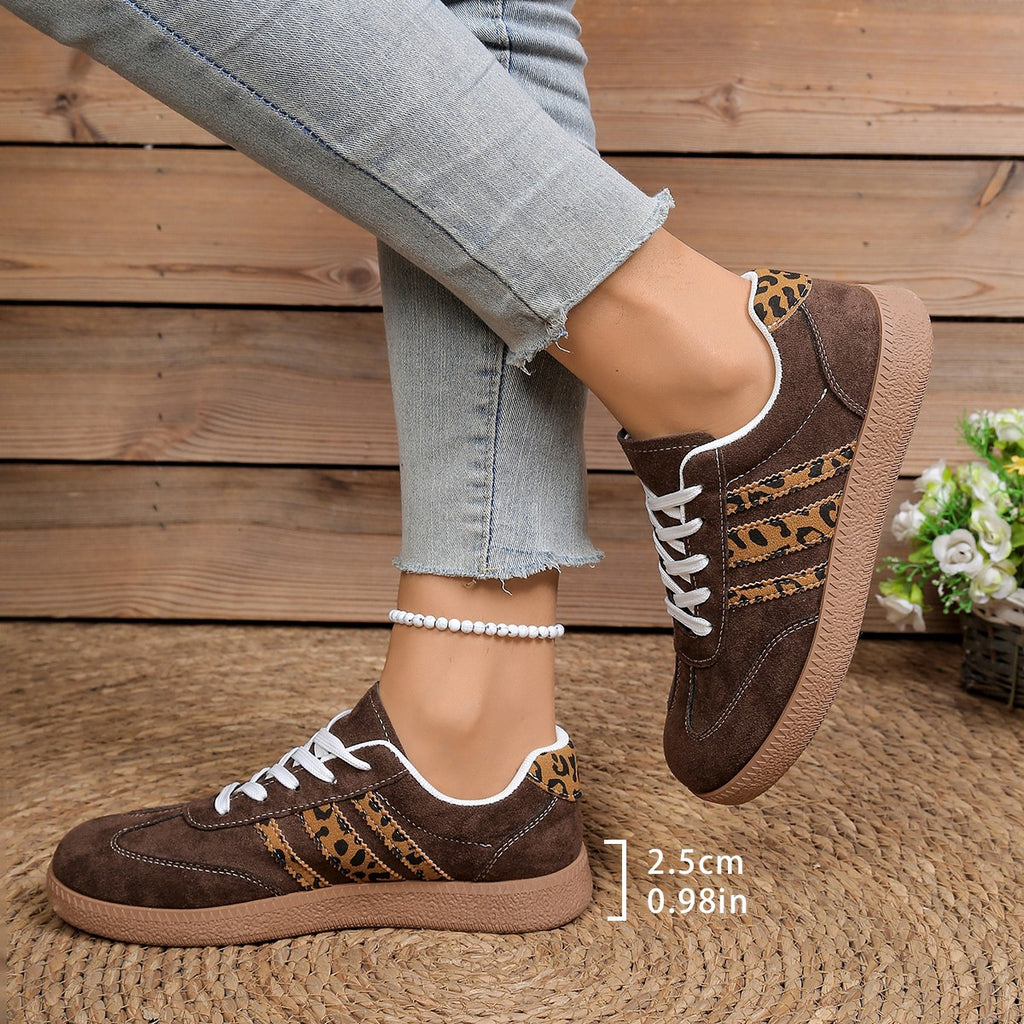 Lace-up Color-Block Round-Toe Leopard-Print Casual Shoes