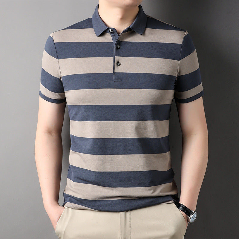 قميص بولو رجالي بأكمام قصيرة وياقة عريضة، مخطط، مناسب للعمل غير الرسمي، أساسي، متناسق مع جميع الملابس