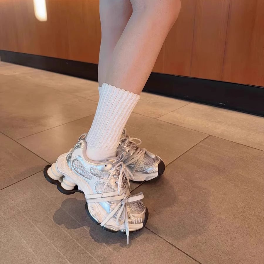 Breathable Versatile Silver Sneakers With A Subtle Lift