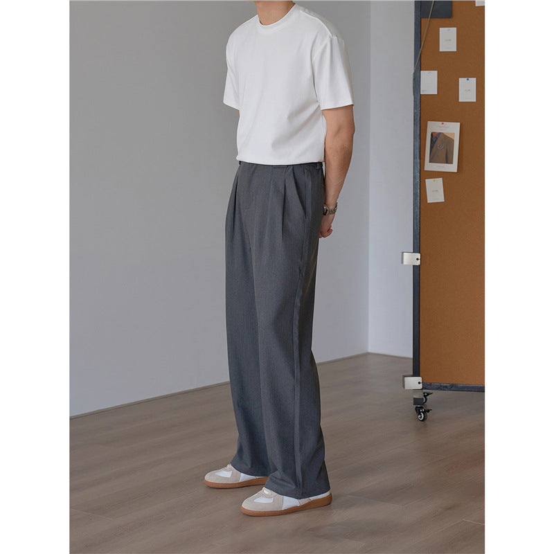 Mens Draping Loose-fit Straight-leg Casual Pants