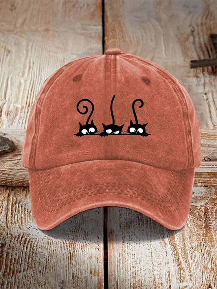 Washed Cotton Printed Hat Distressed Style Mens Vintage