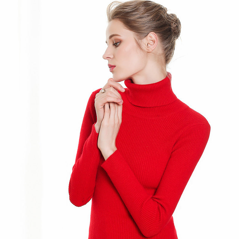 Slim-fit Solid-color Pullover Form-fitting Turtleneck Sweater