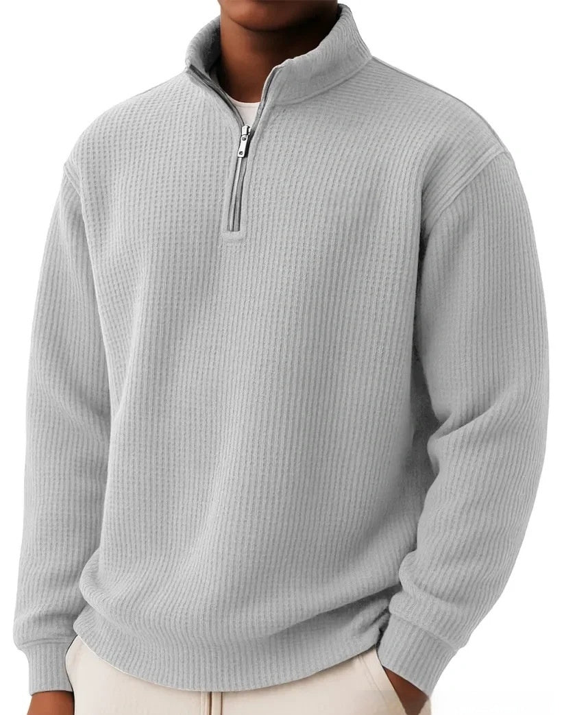 Men's Autumn And Winter Solid Color Loose Casual High-quality Waffle Long-sleeved POLO Shirt