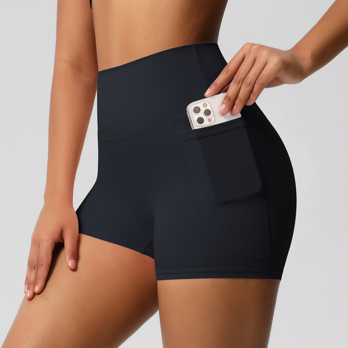 Womens Pockets Yoga Shorts Summer Three-Quarter Peach-Colored Yoga Shorts