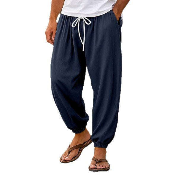 Mens Casual Loose-fitting Solid-color Beach Shorts