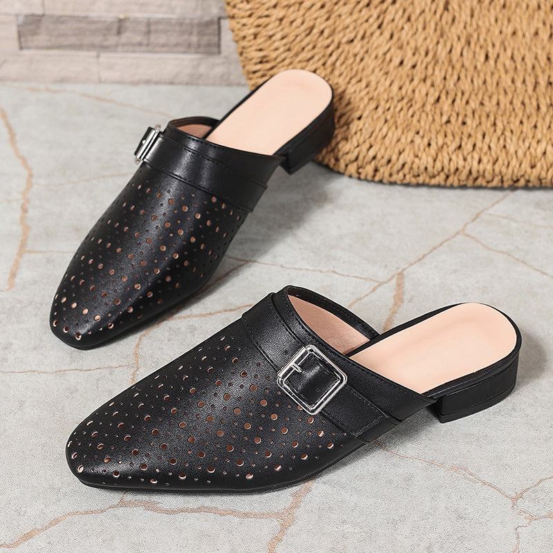 Closed-toe, Back-strap, Buckle-fastened Flat Womens Slippers