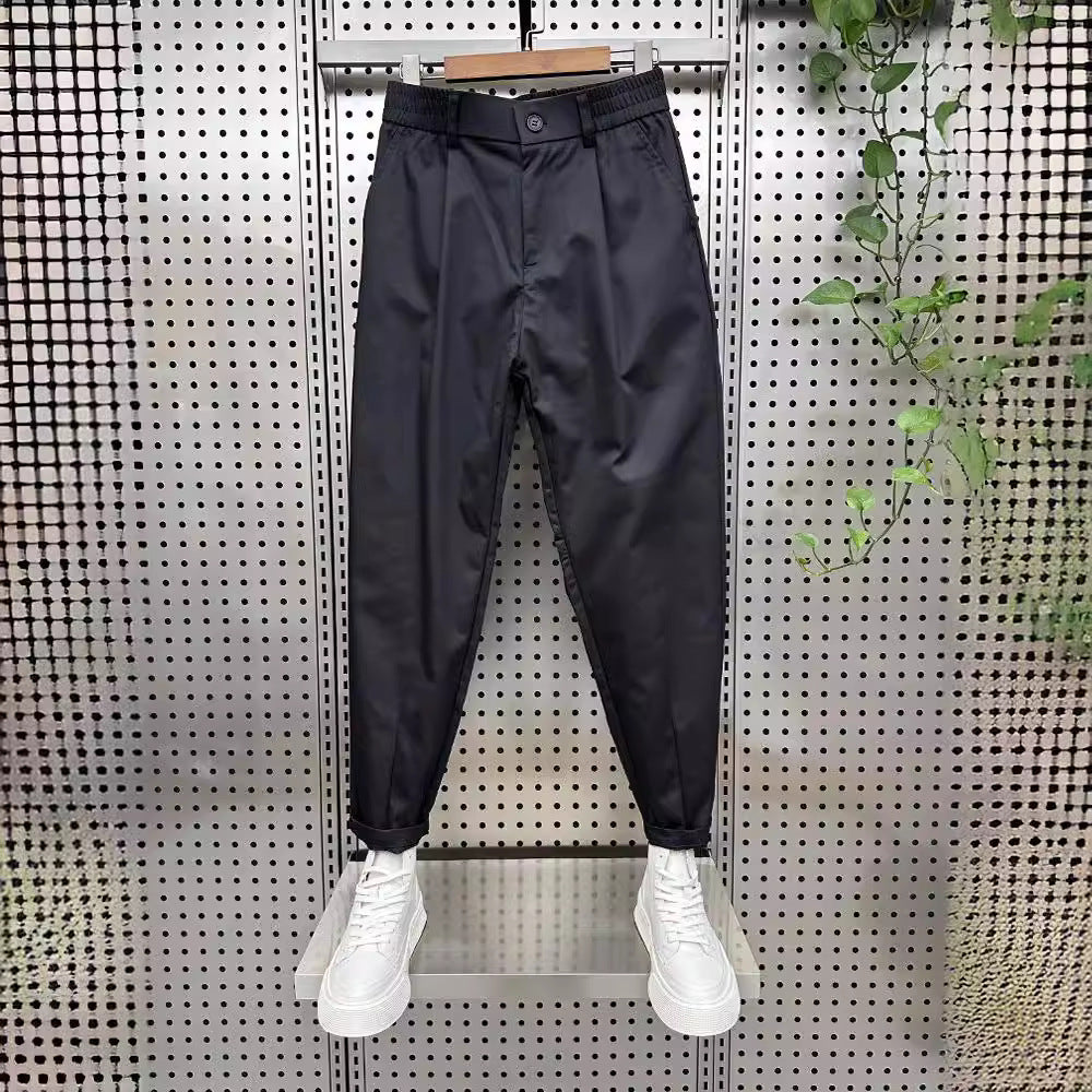 Mens Solid-Color Korean-Style Loose-Fit Versatile Casual Pants