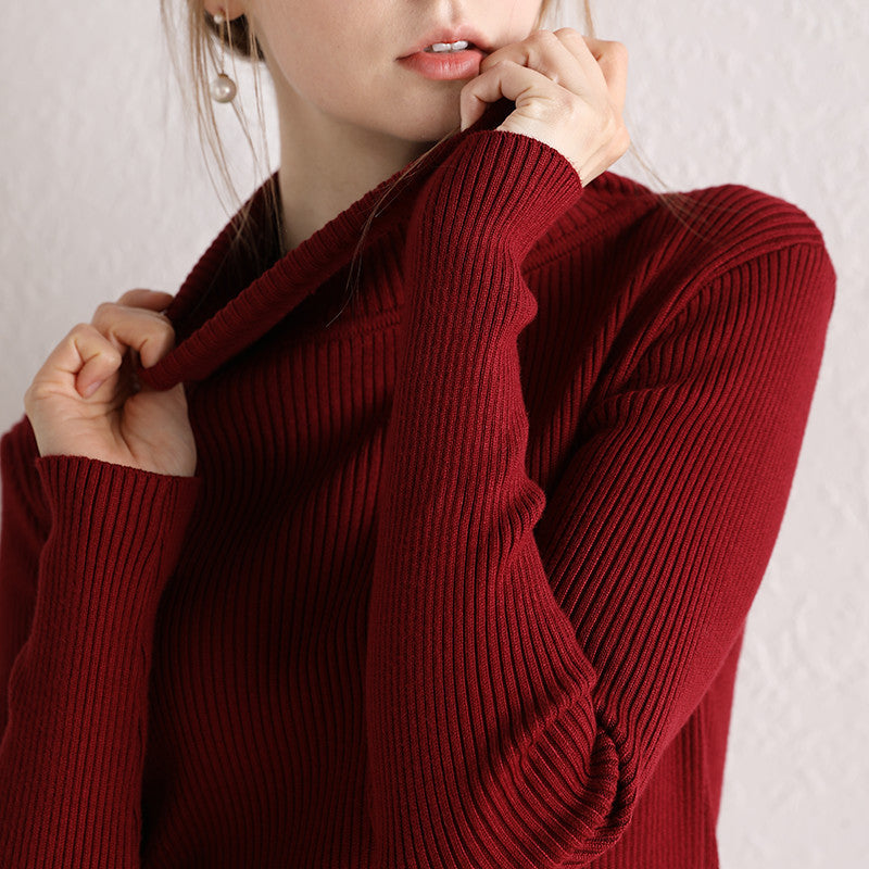 Slim-fit Solid-color Pullover Form-fitting Turtleneck Sweater