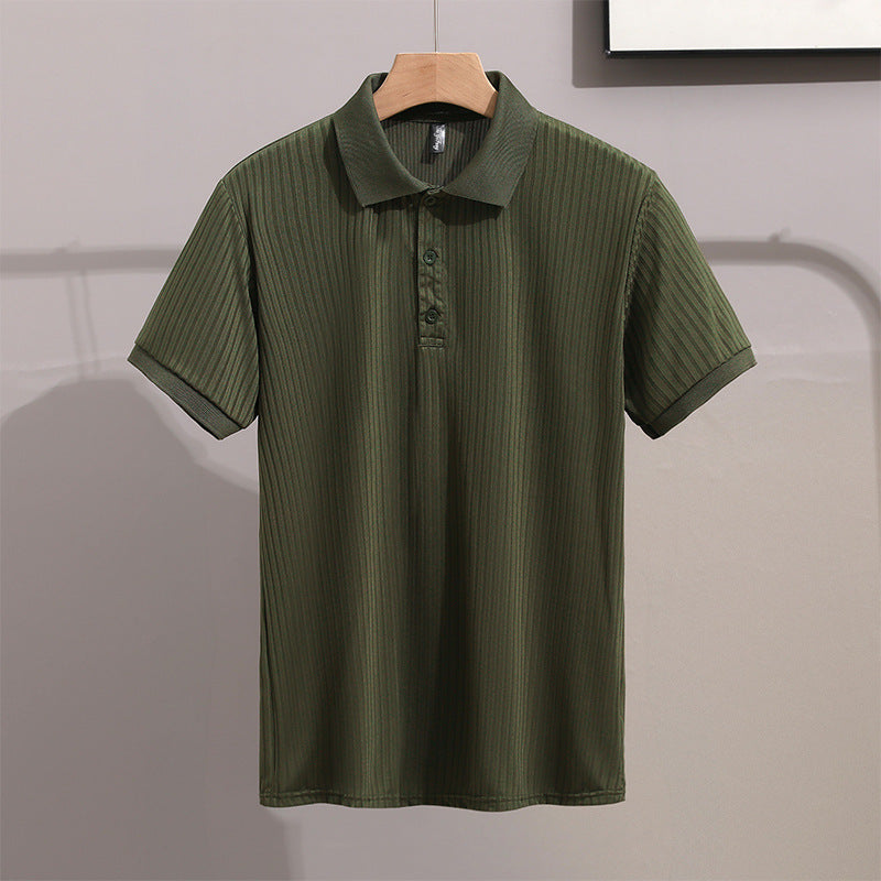 Mens Solid-Colored Slim-Fit Business-Style Fashionable Lapel Shirt With Short Sleeves