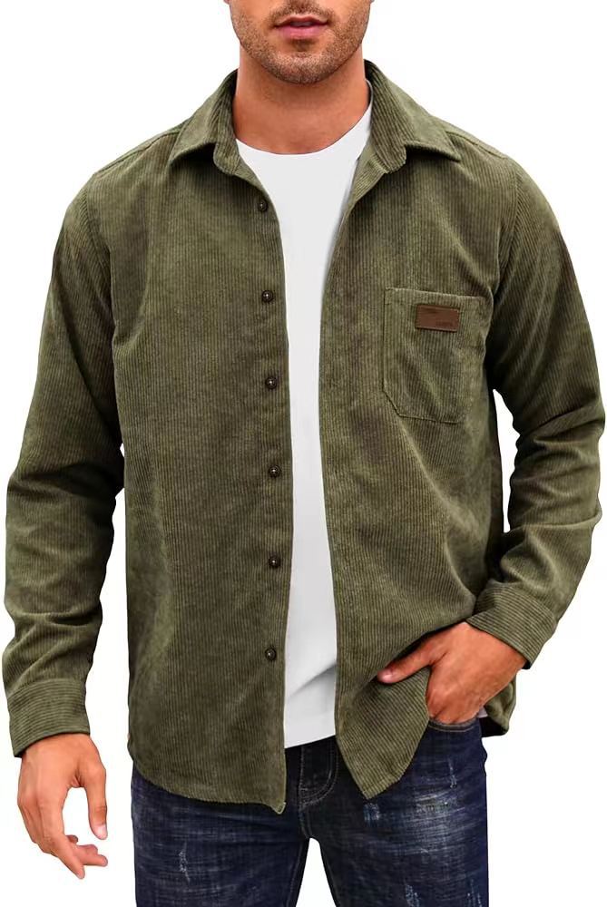 Solid-Color Casual Lapel Corduroy Long-Sleeve Cardigan