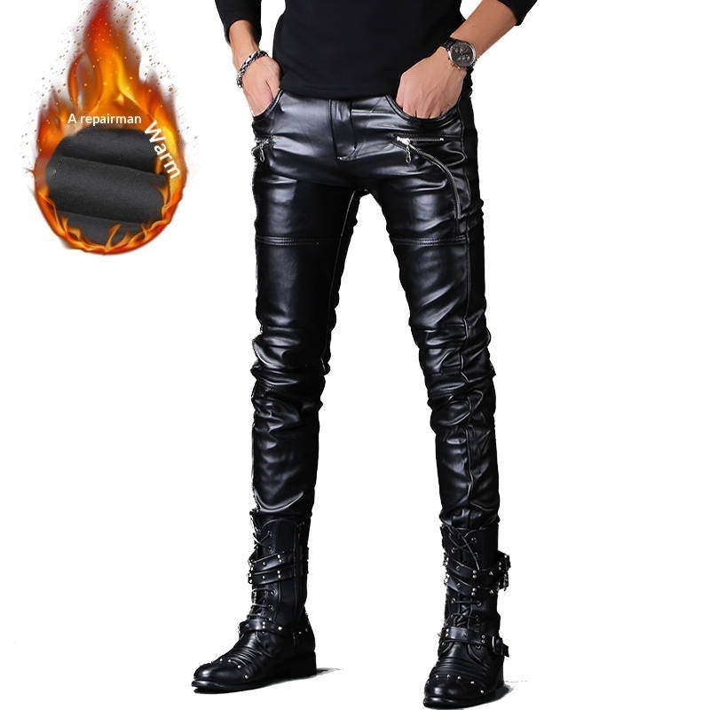 Windproof Slimming Form-fitting Leather Pants For Men