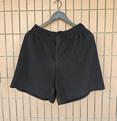 Draping Effect Elastic Waist Tie Hole Mesh Casual Pleated Shorts