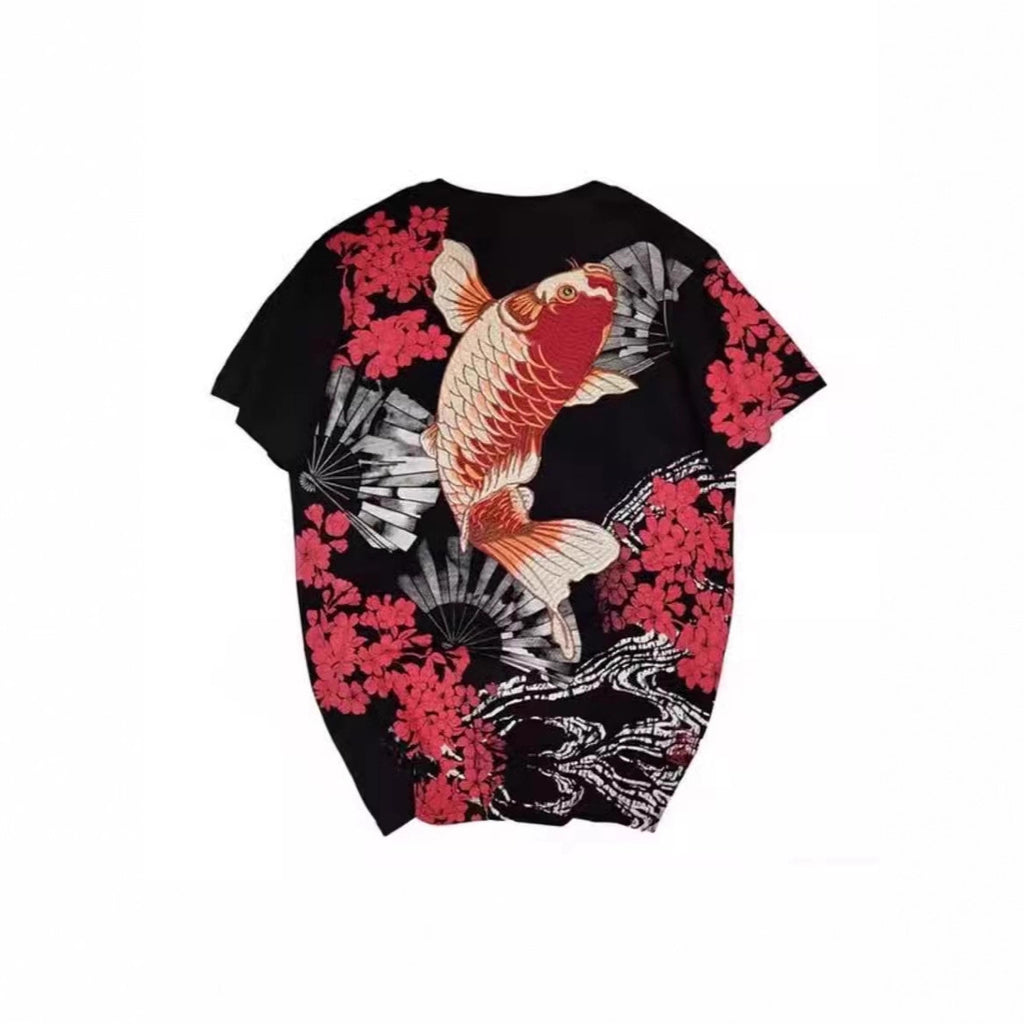 Chinese Style Tattoo Short Sleeve T Embroidered Carp