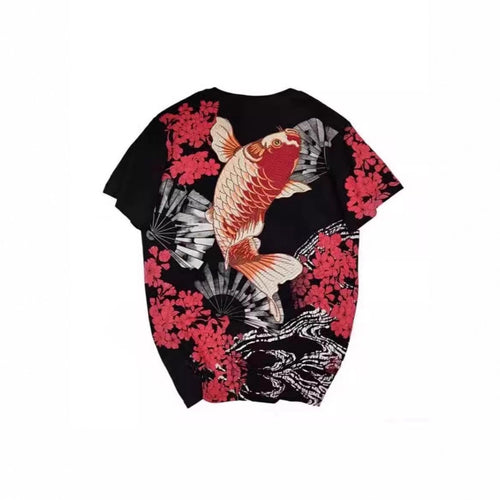 Chinese Style Tattoo Short Sleeve T Embroidered Carp