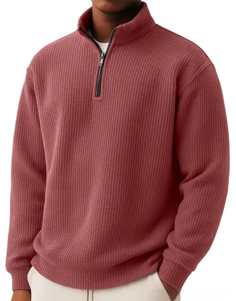 Men's Autumn And Winter Solid Color Loose Casual High-quality Waffle Long-sleeved POLO Shirt
