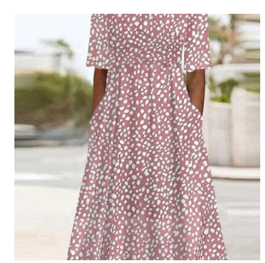 Printed European And American Style Summer Casual Loose Long-Sleeve Dress