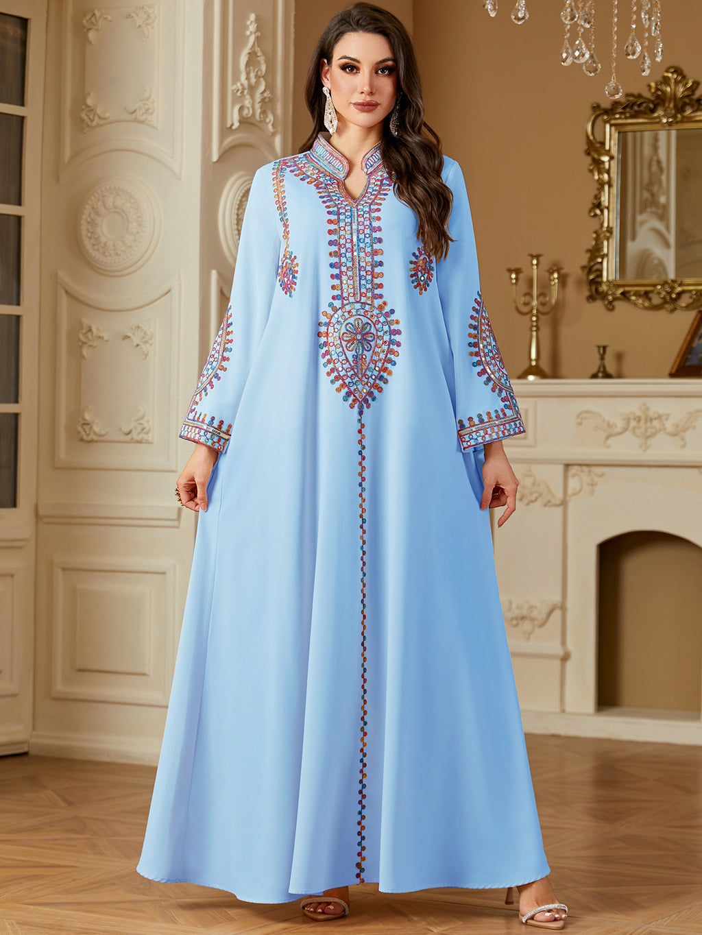 Loose-fitting Muslim Long-sleeve Embroidered Dress
