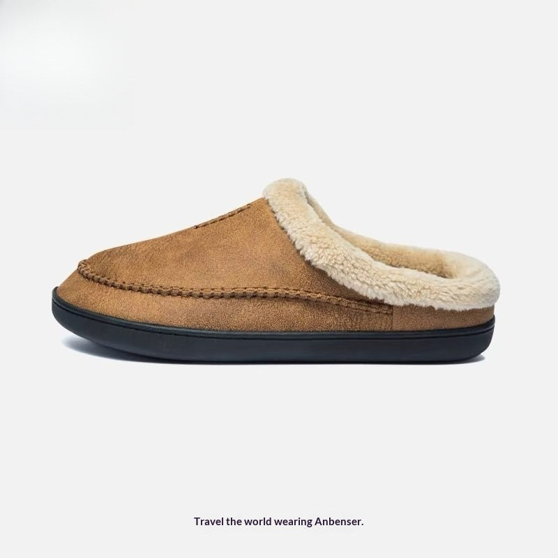 Mens Fur-lined Slippers From Europe And The US Non-slip Bean-shaped Cotton Shoes