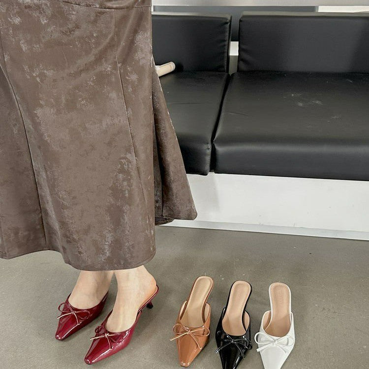 Womens Versatile Fashionable Low-Heel Bow Slippers