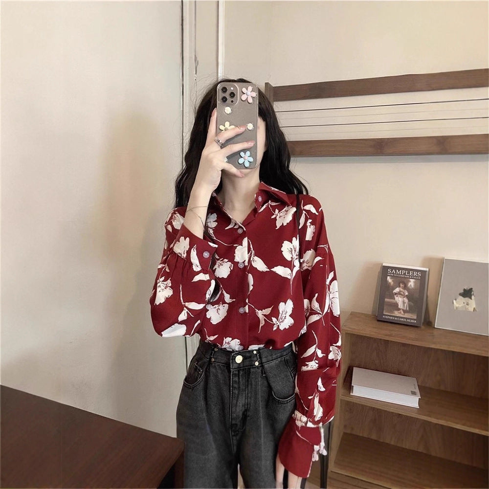 Women's Retro Printed Loose Long-Sleeve Shirt