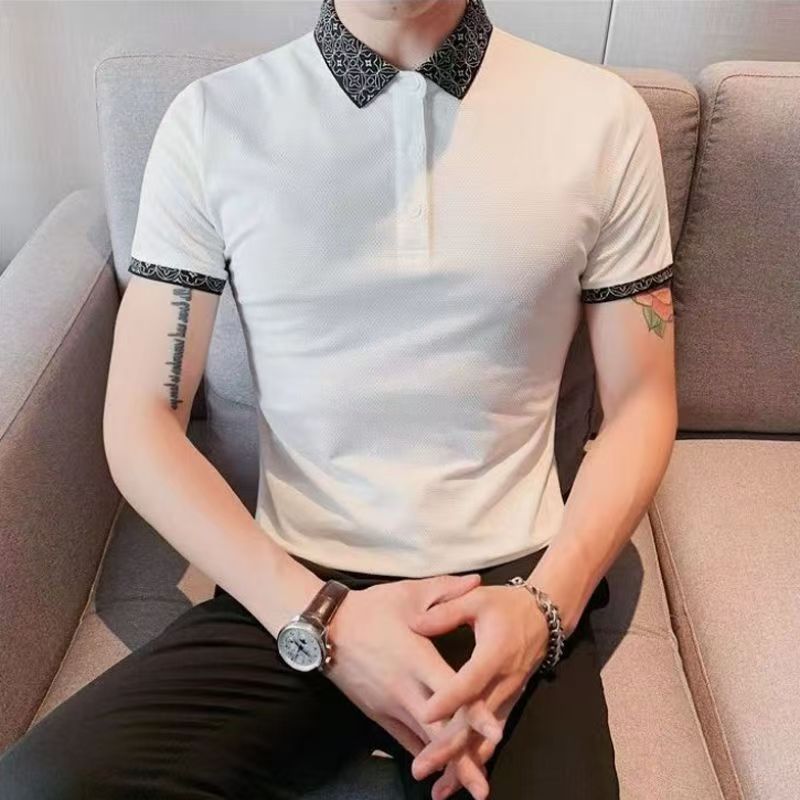 Patterned Collar Slim-fit Fashionable Collared T-shirt