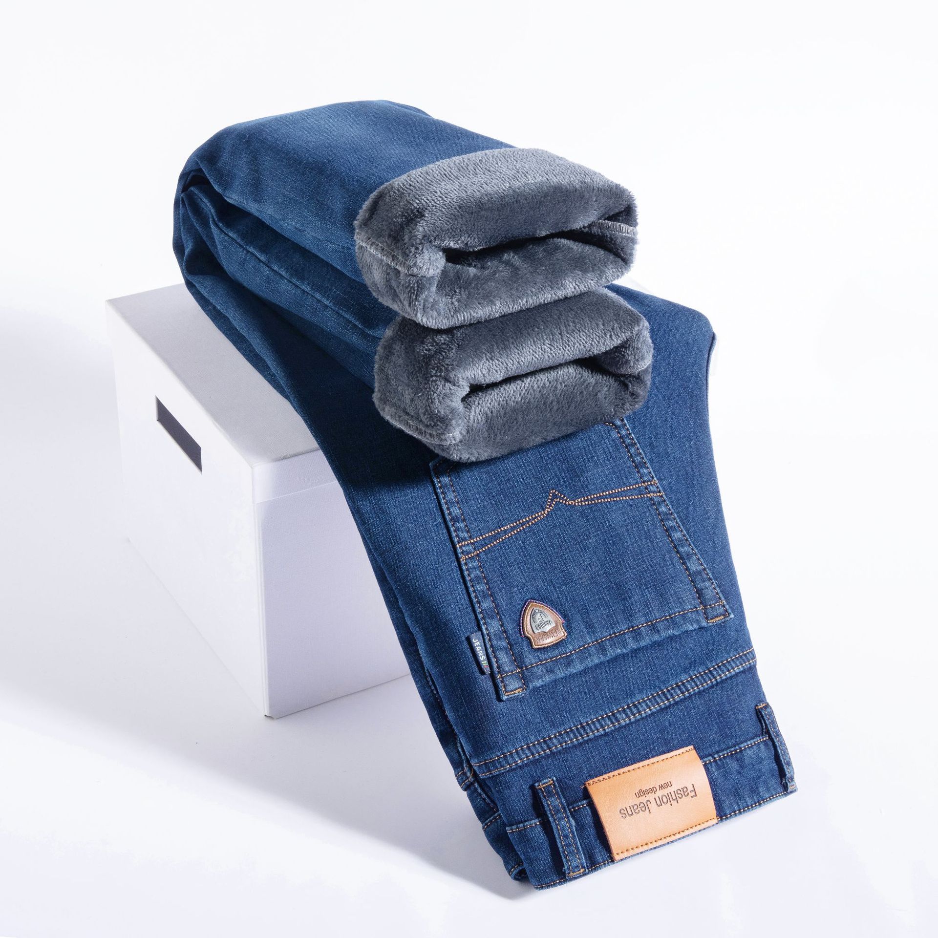 Fleece-lined Men's Loose Straight Plus Size Jeans