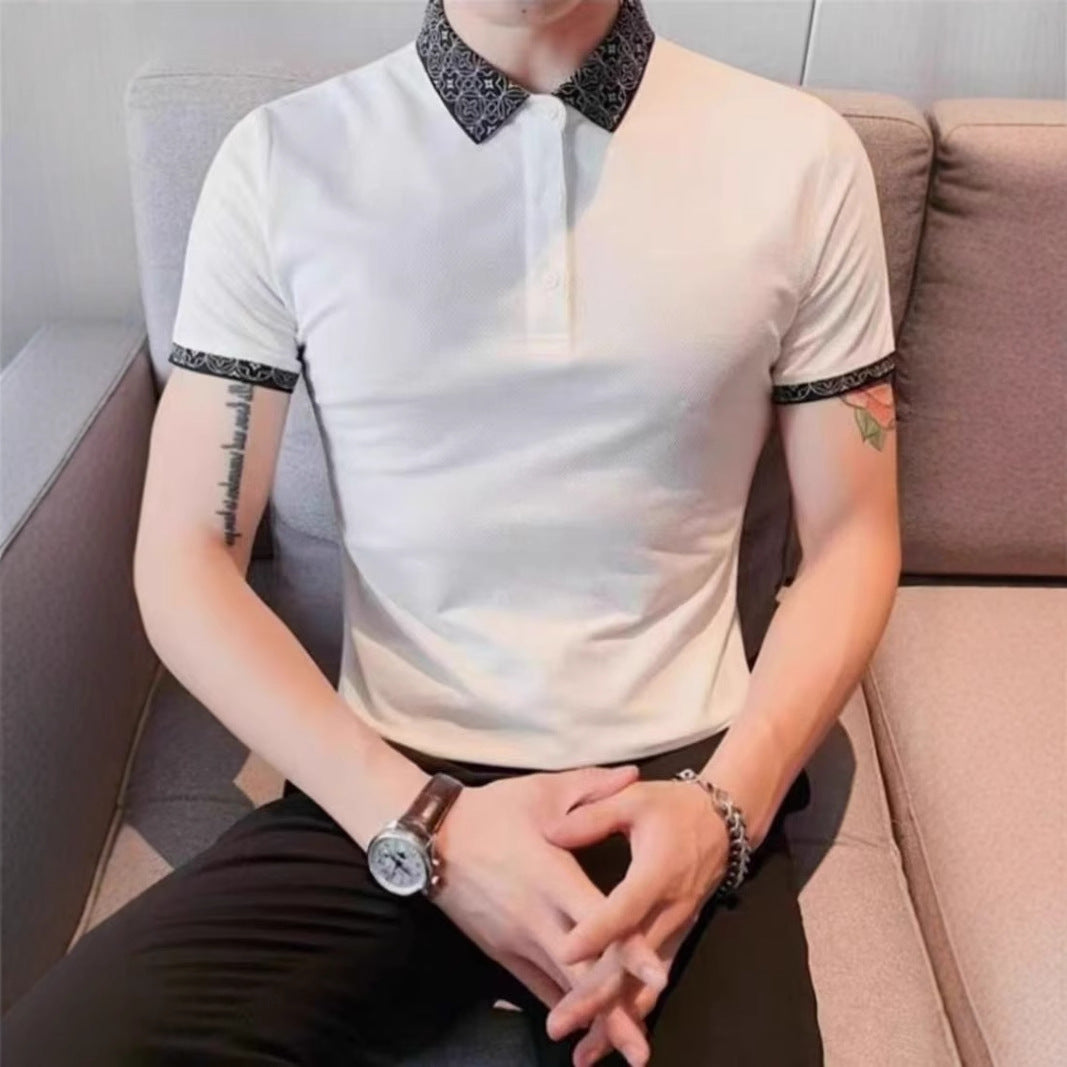 Patterned Collar Slim-fit Fashionable Collared T-shirt