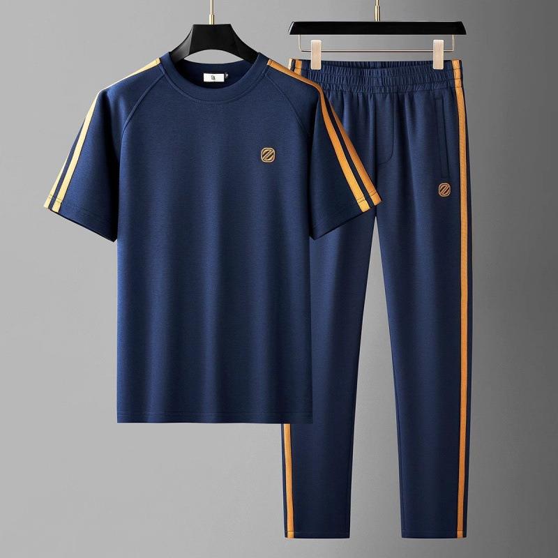 Mens Smooth Short-Sleeve Casual Summer Set