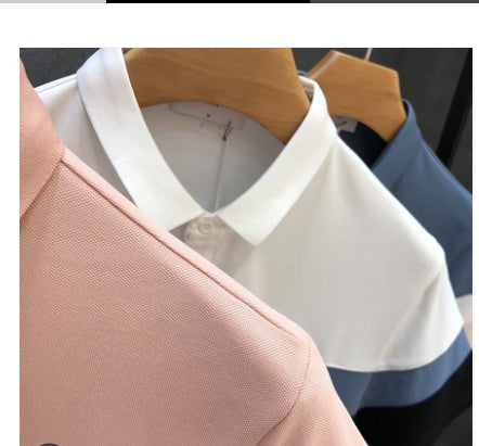 Summer Men's Slim Lapel Contrast Color High End T Shirt