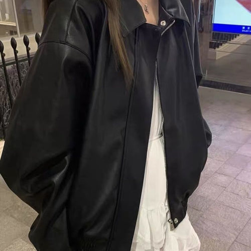 American-style Vintage Leather Jacket Women's Short