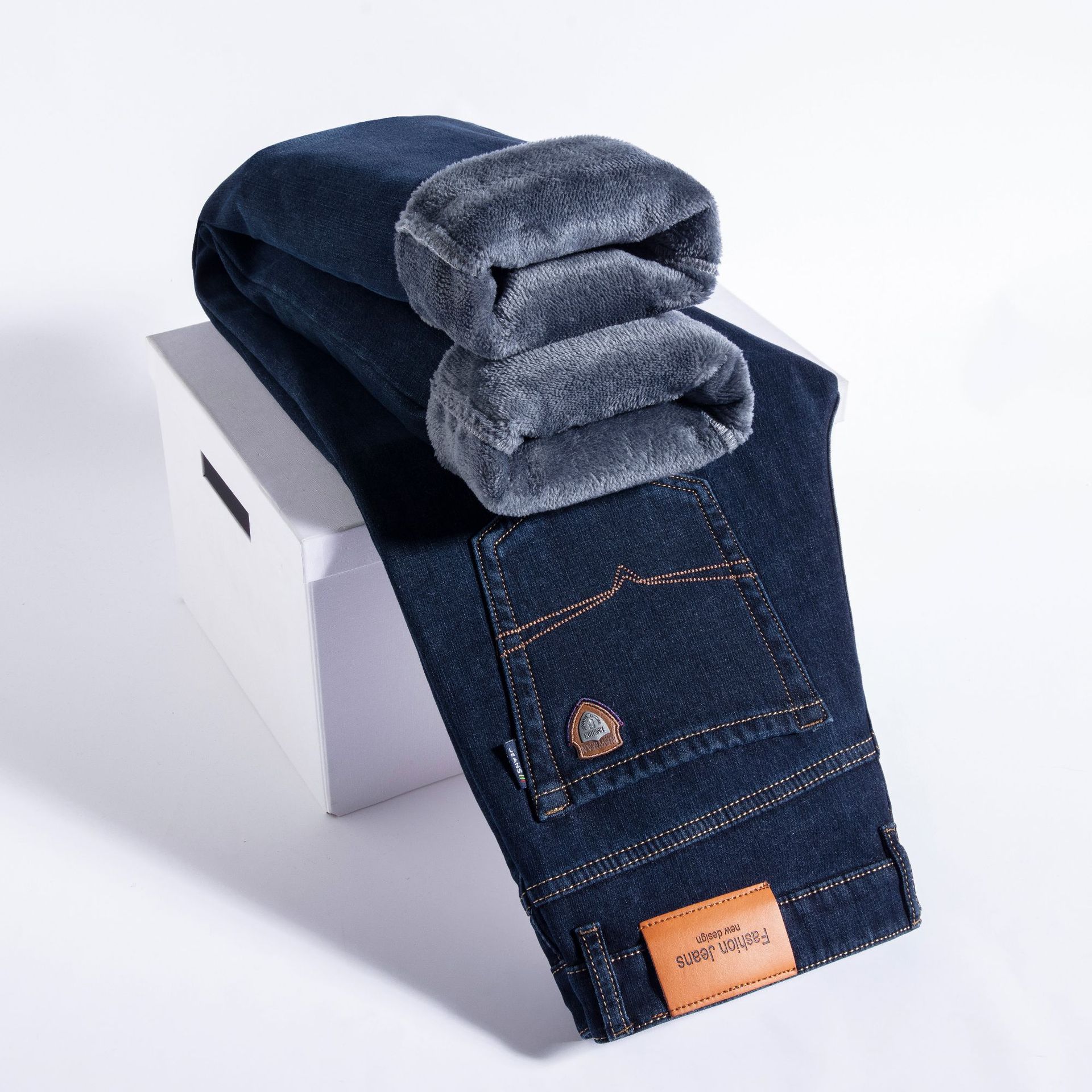 Fleece-lined Men's Loose Straight Plus Size Jeans