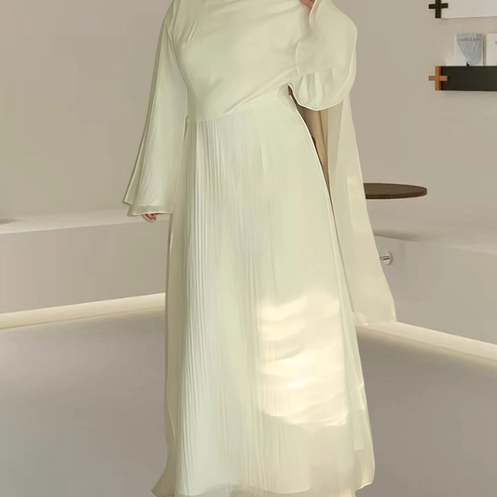 Women's Autumn Muslim Crew-Neck Pleated Long Skirt