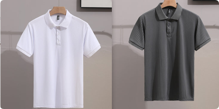 Mens Solid-Colored Slim-Fit Business-Style Fashionable Lapel Shirt With Short Sleeves